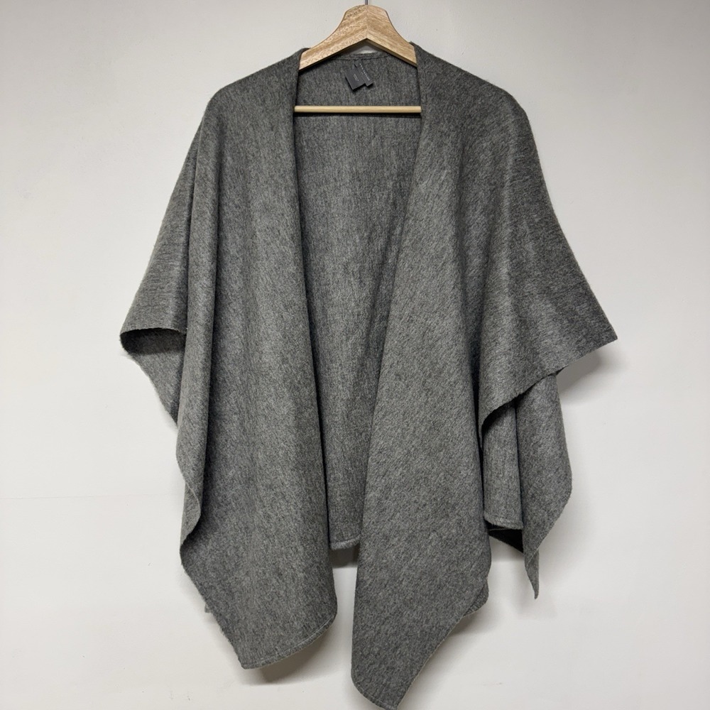 Ann Taylor Womens Poncho One Size Wool Blend Gray Cape Open Front Workwear